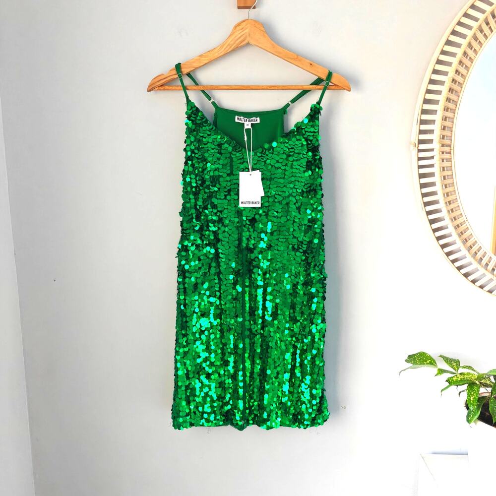 Walter Baker Dolla Dress M Emerald Green Sequin Mini $398 NWT